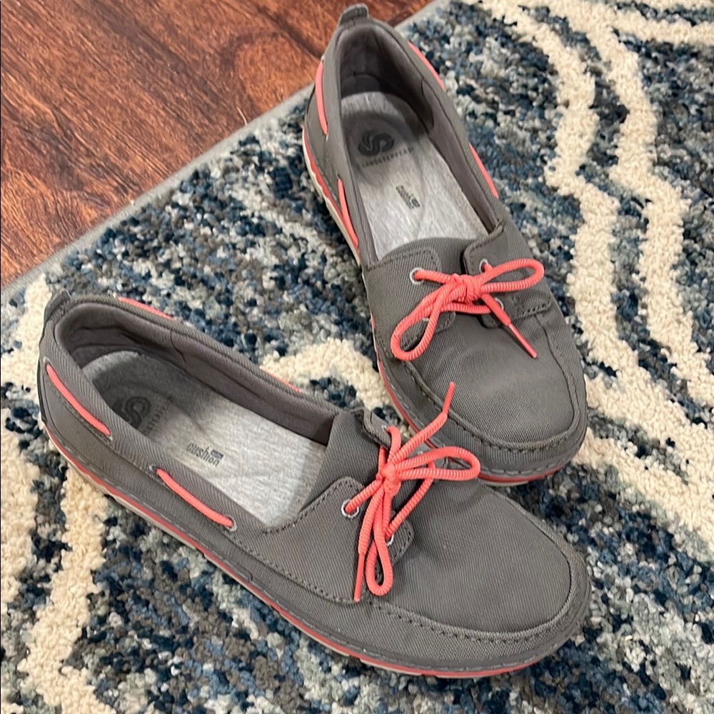 Gray Loafers with Pink Accents